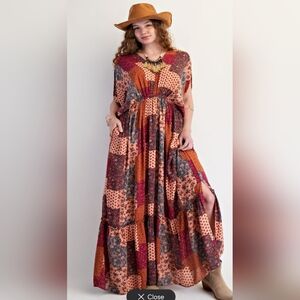 Easel Bohemian Patchwork Maxi Dress. S, M, L